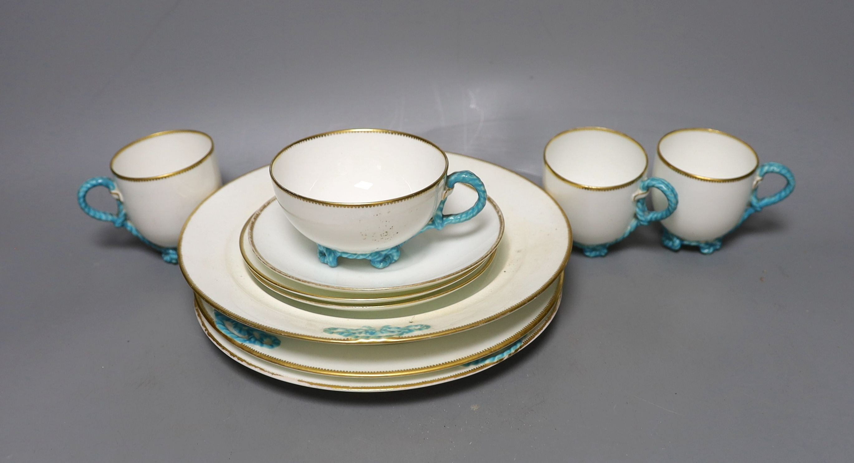 A Victorian Brown Westhead and Moore ten piece Lilac Rope Twist part tea and coffee service.